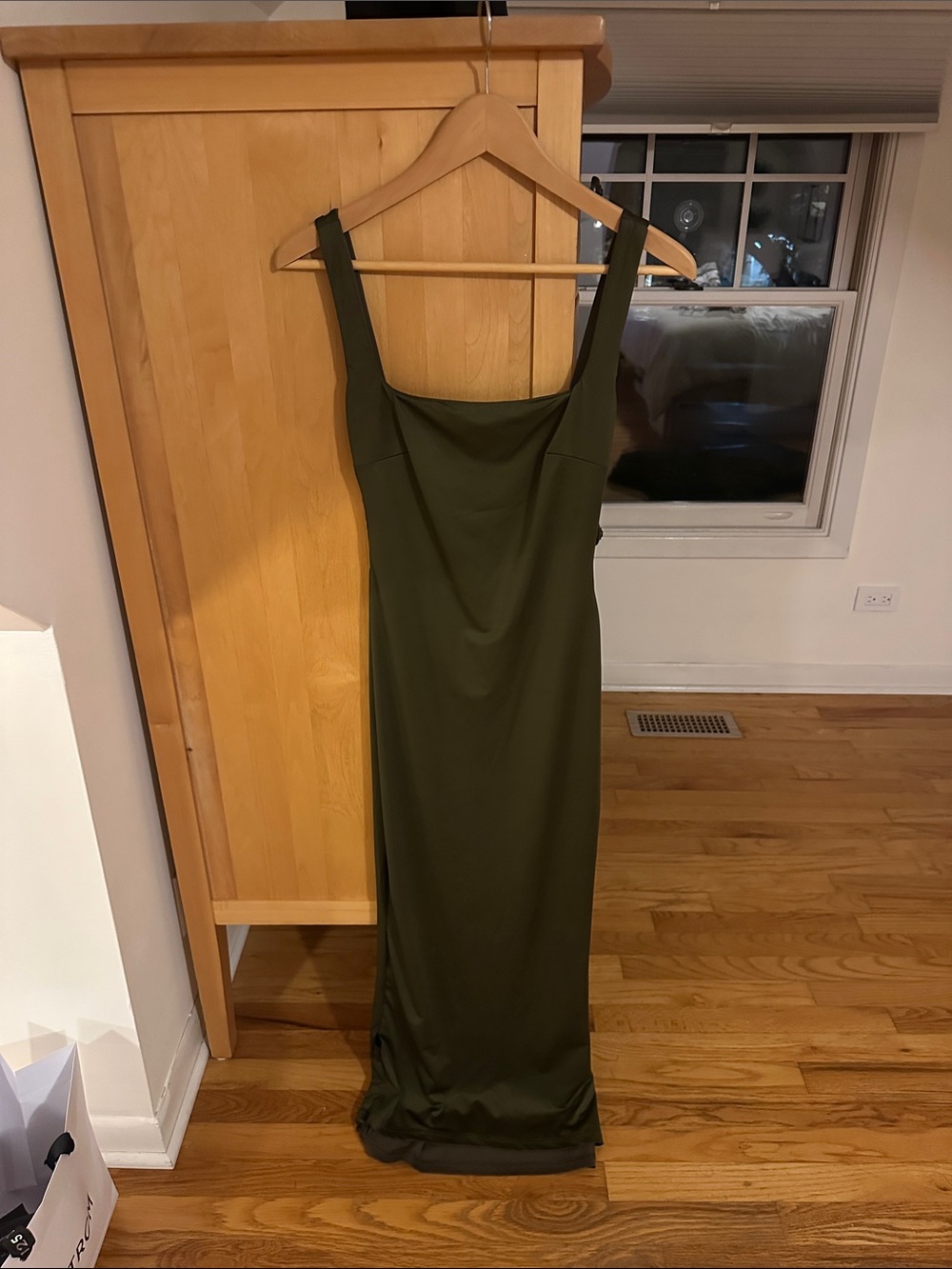 Olive Green Maxi Slip Dress with Wide Straps